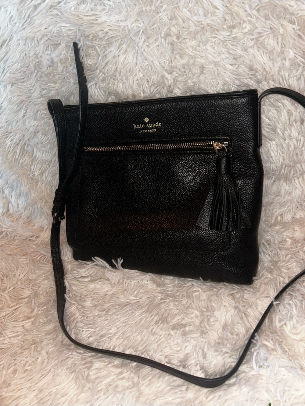 kate spade Black Pebbled Leather Tassel Crossbody